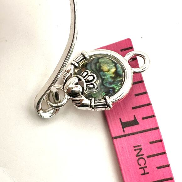 Claddagh Bracelet Silver tone Abalone Hinge Bangle Irish Costume Jewelry - Picture 8 of 8